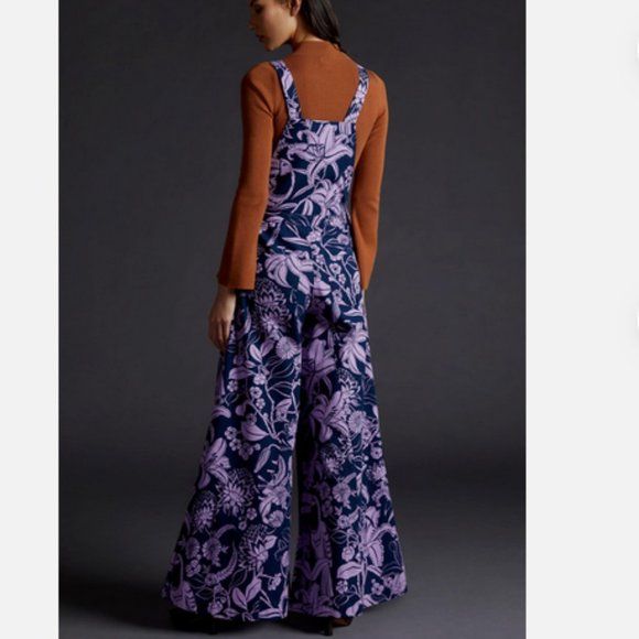 Farm Rio Anthropologie M NWT Wide Leg Overalls Jumpsuit Toucans Medium Blue - Picture 3 of 8